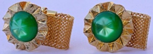 Vintage Gold Plated Round Green Star Mesh Wrap Cufflinks